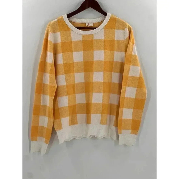 Moth Yellow Gingham Long Sleeve Pullover Knit Sweater Women's Size Medium - Picture 1 of 11
